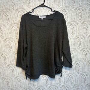 Liberty Lane Women's Dark Gray Cinched Ruched Sleeve Tunic Top Plus‎ Size XXL